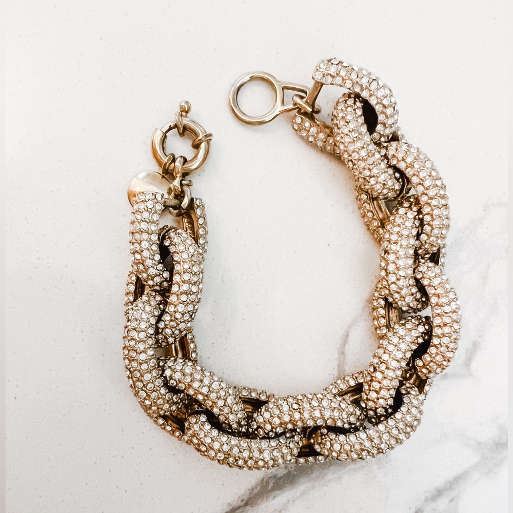 J.Crew Gold Tone Pave Crystal Chain Link Bracelet